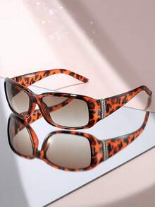 1 Pair Y2K Rhinestone Embellished Oval Sunglasses, Face-Flattering Design, Rhinestone Temples For Refined Look, Gradient Lenses For Sun Protection And Stylish Vibe - Multicolor - View 7