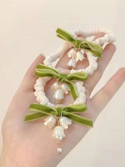 1 par de lazos de pelo de lirio lujosos, accesorios de pelo elásticos, scrunchies de alta calidad para mujeres, sujetadores de coleta, bandas de goma para el pelo, cuerda para el pelo, liga de pelo elástica, para verano, vacaciones, viajes