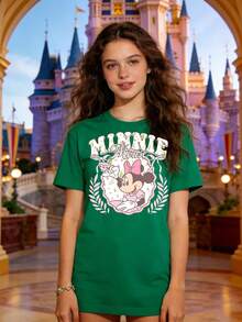 Disney Authorized Women's Casual Short Sleeve T-Shirt,  Afternoon Tea Floral Print, Cute Sweet Girl Style, Breathable Comfortable Fabric, Machine Washable, All-Match For Daily Wear - màu xanh lá - Xem 1