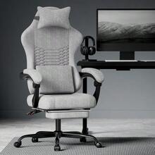 Gaming Chair, Fabric Office Chair, Gaming Chair With Massage Headrest, Ergonomic Racing Gaming Chair With Footrest (Light Grey) - Light Grey - View 7