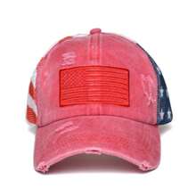 Stylish Washed Cotton Distressed Baseball Cap For Women. Features American Flag Embroidery, Ponytail Hole Design, And Adjustable Closure. Breathable And Sun-Protective, Perfect For Daily Casual And Outdoor Wear. - C - Xem 3