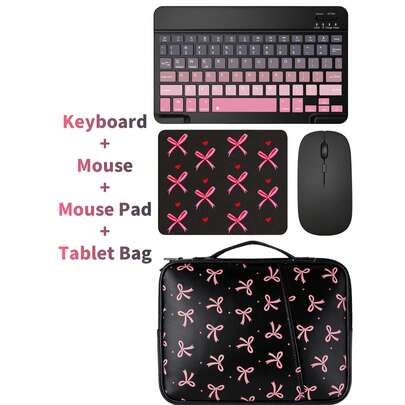 Conjunto de teclado Bluetooth con ratón y alfombrilla, teclado inalámbrico portátil (150mAh) y conjunto de ratón compatible con tabletas , smartphones con iOS 13+ de Apple, Android y Windows