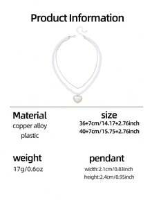 Double Layered Chain Necklace - Heart Pendant With Elegant Charm Of Fashionable Beaded Chain Double Layered Necklace Suitable For Girl's Daily Leisure Matching Classic Style (No Gift Box) - Multicolor - View 5