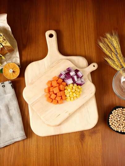 Rubber Wood Cutting Board With Handle, Multi-Functional Chopping Board, Kitchen Cutting Board, Hanging Cutting Board, Double-Sided Usable, Easy-Grip Handle, Suitable For Steak, Fish, Fruits, Vegetables, Bread, Etc. It Is A Wooden Kitchen Tool, Kitchenware, Food Tray, Mother's Day Gift, Father's Day Gift