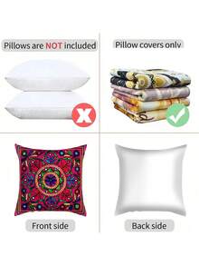 1 chiếc vỏ gối trang trí in họa tiết hình học trừu tượng phong cách Bohemian, chất liệu vải nhung mềm mại, in một mặt, có khóa kéo - Có thể giặt máy, phù hợp với nhiều phong cách phòng, gối trang trí - Không thêu - Nhiều màu - Xem 5