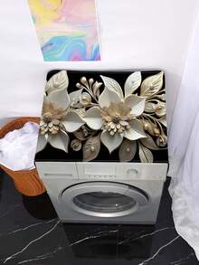 1pc Luxury Black Gold Floral Microwave Dust Cover With Dual Side Storage Pockets, Oil & Dust Proof Kitchen Appliance Cover, Farmhouse Decor, Suitable For Microwave, Washing Machine, Refrigerator - Black and White - View 5