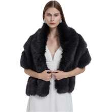 1  Elegant    Polyester    Women Long Shawl Cloak Cape   Winter  Warm   Faux Fox Fur  For Party - 黑色 - 查看 1