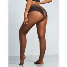 1 Pair Women's 20D Sexy Coffee Brown Pantyhose, Fashionable Minimalist Solid Color Sheer Tights - 咖啡棕 - 查看 4