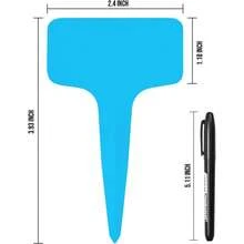 植物标签 200 个 T 型塑料花园标签 防水植物标志牌支架 苗圃花园标记器 适用于幼苗 花卉 蔬菜 香草 盆栽带 永久性记号笔（蓝色） - 藍色的 - 查看 2