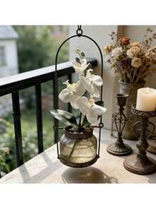 1 Piece Artificial Phalaenopsis Orchid Potted Plant Decor, Suitable As Gift For Friends And Family - White - View 5