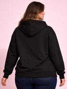 Women's Plus Size Printed Kangaroo Hoodie - màu đen - Xem 2