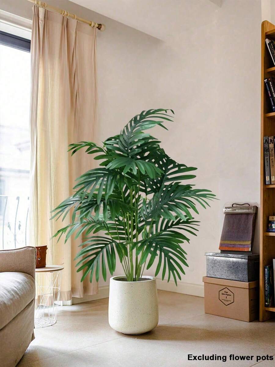 1株大型仿真植物，藤编竹树，塑料棕榈叶，绿色编织竹叶，落地式枝条，春季装饰，不含花盆，18/24片叶子，仿真热带香蕉树，适用于家居、花园、厨房、派对装饰