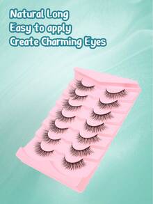 7 Pairs Natural Lashes Wispy Cat Eye Lashes 14mm False Eyelashes Natural Look Strip Lashes Thin Black Band Soft Eyelashes 3D Volume Lashes C Curl Eyelashes - Black - View 5