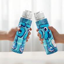 1个粉色67号印花750毫升/26盎司塑料运动水瓶，可爱印花，防漏弹出式瓶盖，轻便、坚固、耐用、大容量、可重复使用。 - 白色 - 查看 5