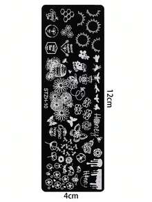 1pc Butterfly Bee Nail Art Stamping Plate, Spring Summer Daisy Honey Ladybug Pattern Design Y2K Style Printing Template Nail Art Accessory Tool, DIY Manicure Salon, Nail Supply - Silver - View 8