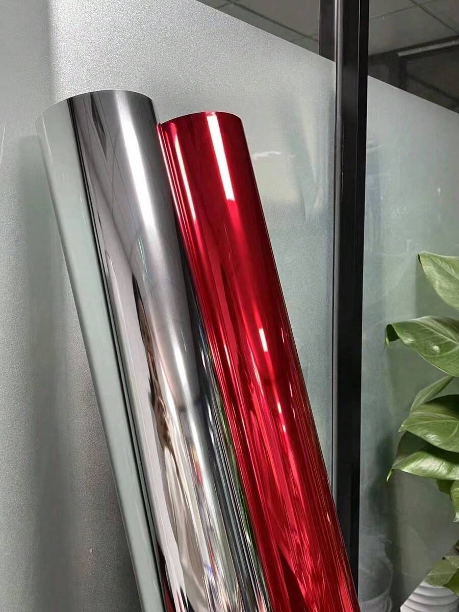 1片镜面乙烯基贴膜，电镀银色，高光红色，可拉伸保护贴纸，适用于汽车、家居、车辆后视镜贴膜、汽车配件改装