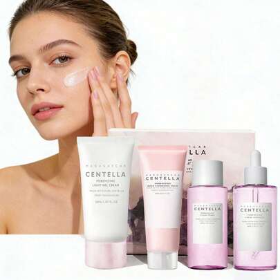 马达加斯加玻尿酸旅行套装（4件套），包含爽肤水、精华液、舒缓霜和面膜，基础护肤体验礼盒，母亲节、情人节和妇女节的理想礼物，小巧便携。