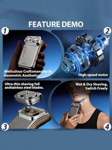 SKYWORTH Creavin/Meizi 鼻毛修剪器 + 电动剃须刀 + 礼盒套装，800mAh 大容量电池，IPX7 级防水，干湿两用，全身可水洗，2 个不锈钢刀片，一键启动，灰色和银色可选 - 彩色 - 查看 7