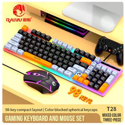Wired Keyboard And Mouse Set, 3-Color Backlit 98-Key LED Gaming Keyboard And Mouse