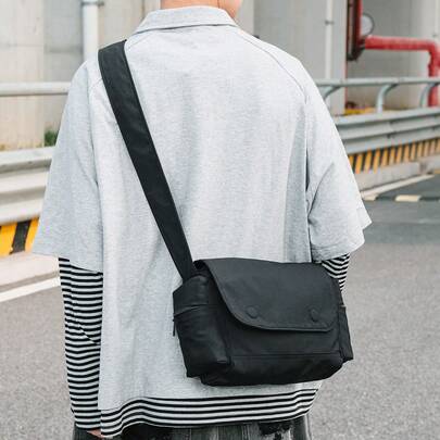 1 pieza Bolso de hombro unisex de moda, bolso cruzado tipo mensajero con solapa de estilo coreano casual y versátil, minimalista