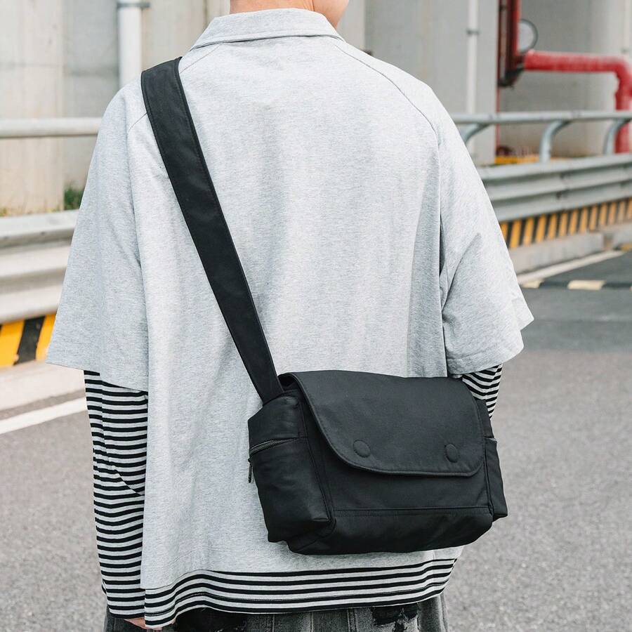 1 pieza Bolso de hombro unisex de moda, bolso cruzado tipo mensajero con solapa de estilo coreano casual y versátil, minimalista