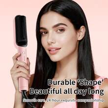 LUYAO 粉色戒指牌直发梳 – 内置梳子，20秒快速加热，5档温度设置，防烫伤，在家也能打造专业沙龙级造型 - 粉色 - 查看 10