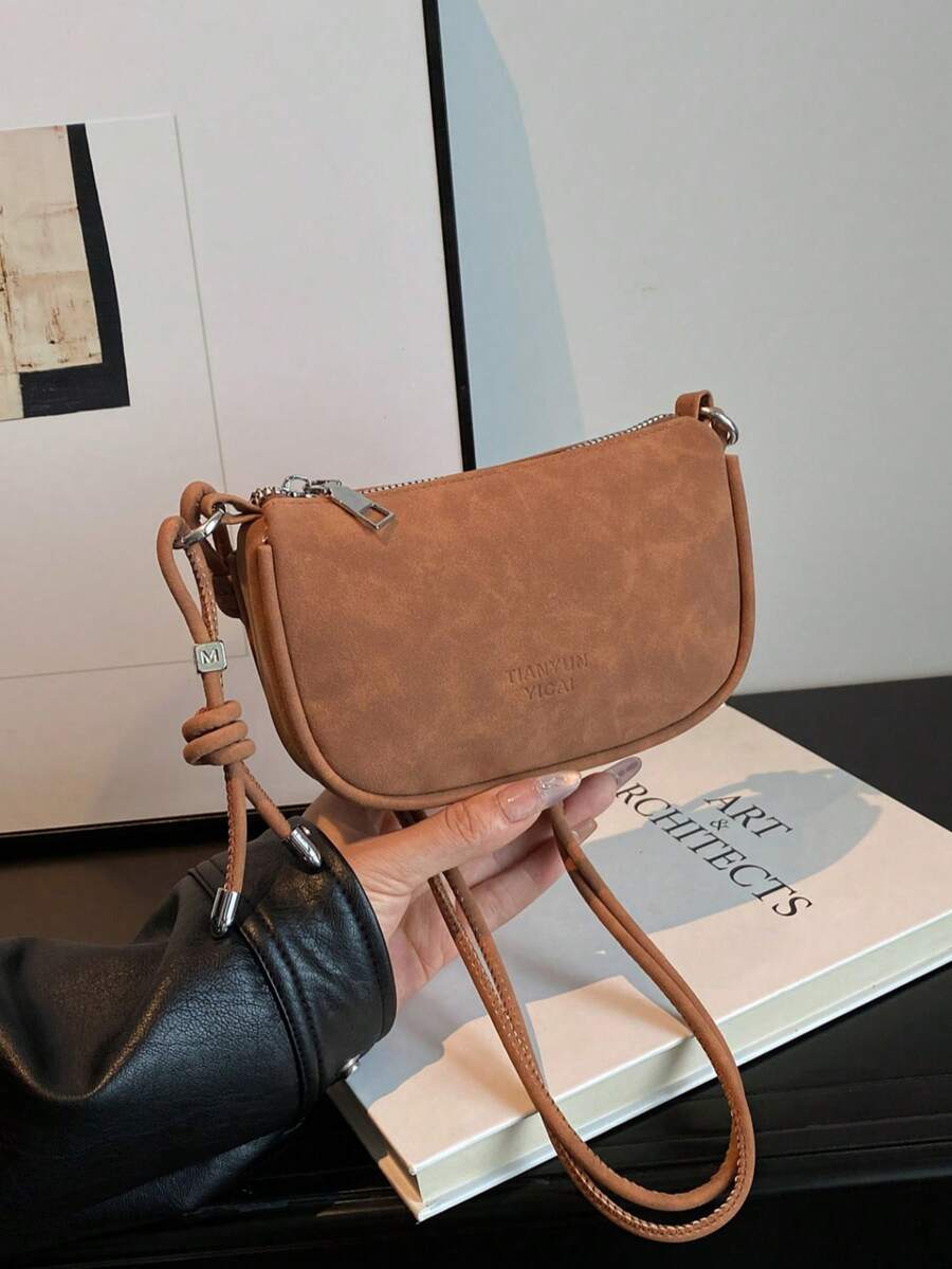 Litchi-Textur Mini-Handtasche, neue Mode kompakte tägliche Umhängetasche, ultraleichte kleine Umhängetasche für Frauen - Braun - Übersicht 1