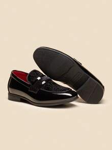 Boys Dress Shoes Slip-On Loafers Tuxedo Patent Classic Velvet Shoes(Runs Small, Please Order One Size Up) - màu đen - Xem 2