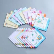 3 piezas Pañuelos cuadrados clásicos con estampado floral de media luna, fondo blanco, textura suave, livianos y transpirables, aptos para todas las estaciones, unisex, aplicables para exteriores, deportes, bodas y uso diario - Multicolor - Ver 5