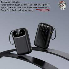 Cute 10000mAh Mini 5V3A Fast Charging Power Bank Small Size Large Capacity Rechargeable Portable Mobile Phone Charger Built-In 4 Cables Smart Digital Display Micro Interface USB-C Output&Input Outdoor Travel Battery Packs Valentine's Day Gift - Black-15W - View 10