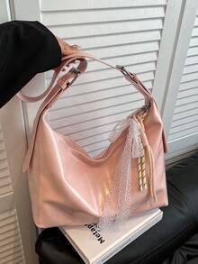 Large Capacity Casual Shoulder Bag, New Fashion Dumpling Shape Crossbody Bag, Ins Style Student Commute - Pink - View 4