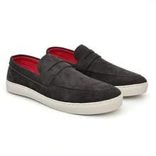 Men's Black Suede Loafers With White Sole - Casual, Stylish, Modern - 黑色 - 查看 2