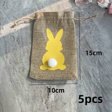 5pcs Easter Bunny Linen Drawstring Bags, Suitable For Easter Party, Gift Packaging, Candy, Chocolate, Cookies - Sack - View 16