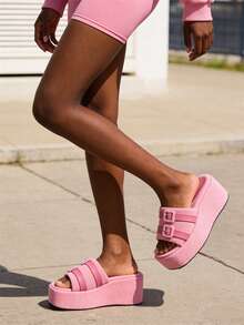 2026 Summer Thick Sole Platform Slide Sandals, Women Wedge Slippers Open Toe Fashion House Slippers - Pink - View 6