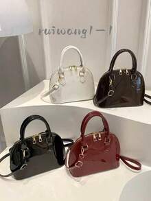 亮面贝壳手提包，通勤斜挎包，简约贝壳包，复古风 - 彩色 - 查看 1