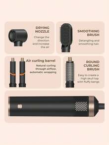 Kemei 7合1热风梳、吹风机、蓬松造型器、直发器、卷发器、造型器和吹风梳套装 - 黑色 - 查看 10