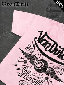 NeonDrift Street  Cotton T-Shirt  100% Cotton Fabric   Unisex Style-Van Dutch Motor Cycles Speed Shop Graphic T Shirt Vintage Style Print Classic Americana Design For Car Enthusiasts And Biker Culture Fans Casual Wear Streetwear Fashion  Men's Apparel - Màu Hồng baby - Xem 2