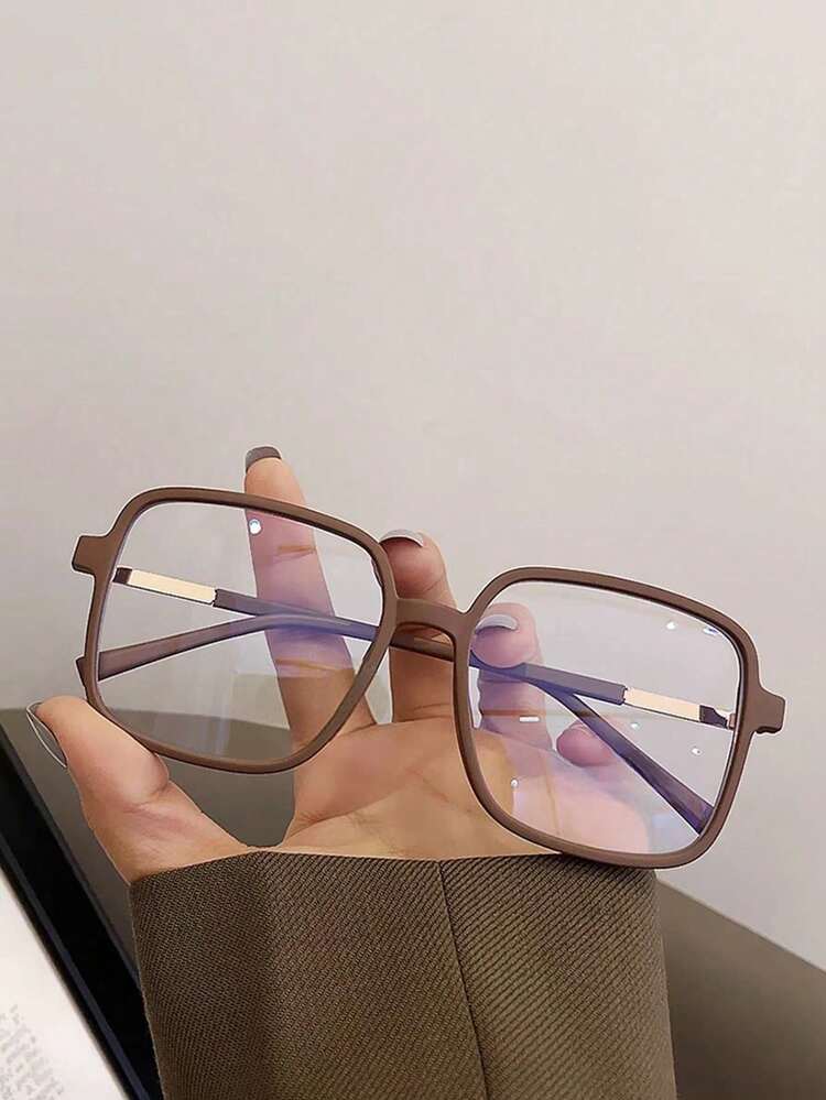 1 chiếc kính vuông đơn giản, đa năng, gọng bán kim loại TR, tròng kính trong suốt, thích hợp đeo hàng ngày, dành cho cả nam và nữ. - màu nâu - Xem 8