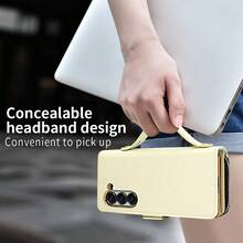 VIETAO Multifunctional Zipper Wallet Faux Leather Mobile Phone Case Bag Compatible With Samsung Galaxy Z Fold 4 5 6 7 Wrist Band Golden Plated Protective Cover - Off White - View 10