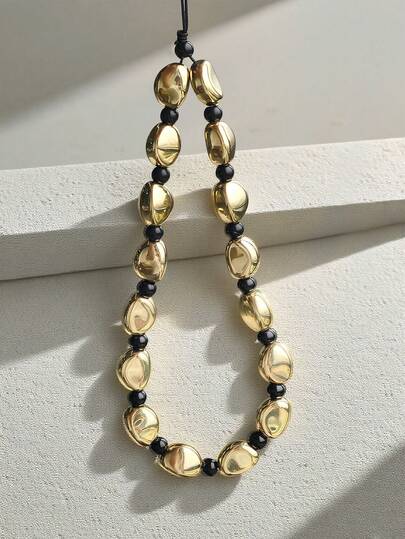 1条全新简约黑金手机挂绳，奢华串珠钥匙扣，优雅手机壳装饰防丢礼物，适合送给母亲、家人、朋友，生日、节日，手机挂绳（实际尺寸可能因拍摄角度和放大倍数略有不同）