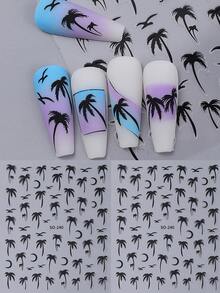 2/4pcs Summer & Spring Coconut Tree Nail Stickers, Beach Nail Design, 3D Black Gold Silver Laser Coconut Tree Pattern Nail Art Decals, DIY Self-Adhesive Nail Decorations - Multicolor - View 12