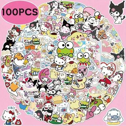 50/100pcs Hello Kitty Phone Case Stickers, Kuromi Stickers, Waterproof Stickers, DIY Stickers, Decorative Stickers, Cartoon Stickers, Luggage Stickers, Notebook Water Bottle Guitar Stickers