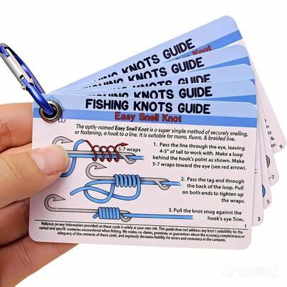 5pcs Illustrated Instruction Card For Knotting Hooks, With Portable Snap Buckle. Ideal For Beginner Anglers, Prevents Line Tangling And Fish Loss. Detailed Diagrams Of High-Tension Knotting Methods. Suitable For Both Freshwater And Marine Fishing