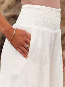 Plus Size Casual Wide Leg Loose Pants, Summer Spring White - White - View 4