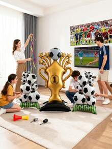 3pcs Giant Champion Trophy Balloons World Cup Soccer Balloons Soccer Party Decorations World Cup Decor Soccer League Champions Trophy Decor Sports Football Ball Fans Birthday Party Decoration Supplies, Baby Shower - Multicolor - View 9