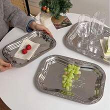 3pcs Stainless Steel Vintage Dinner Plates, Home Decoration Trays, Jewelry Trays, Restaurant Fruit Trays, Cafeteria Restaurant Tableware, Outdoor Camping Supplies, Picnic Tableware - 3pcs - 查看 8