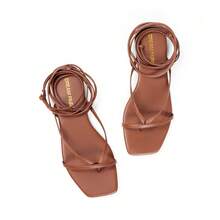 Womens Strappy Flat Sandals - Comfortable Lace Up Gladiator Dressy Sandals, Square Toe Tie Up Walking Sandal, Summer Wrap Up Vocation Sandal Mermaid Shoes - 棕色 - 查看 9