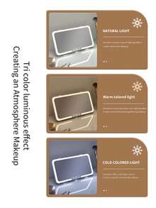 Car Sun Visor Vanity Mirror, Rechargeable Makeup Mirror With 3 Light Modes & 60 LEDs - Dimmable Clip-On Rear View Sun-Shading Cosmetic Mirror - White - View 3