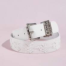 1条Y2K风格金属方扣花卉图案黑色纹理皮革腰带，适合搭配连帽衫、破洞牛仔裤、休闲装、时尚单品、户外活动、派对、秋冬装、万圣节、圣诞节、情人节、返校季、假期、毕业礼物、生日等场合。 - 白色圖案 - 查看 2
