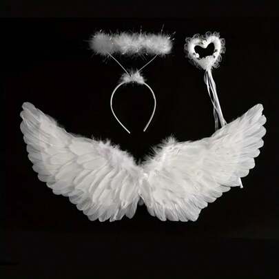 Set de 3 alas de ángel blancas de plumas naturales, accesorios de disfraz de ángel para festival, adecuado para fotografía, actuación en escenario, cosplay
